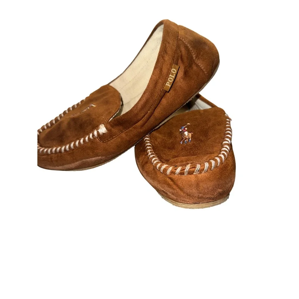 Polo Ralph Lauren Brown Suede Moccasin Slippers Pony Logo Men's Size 12
